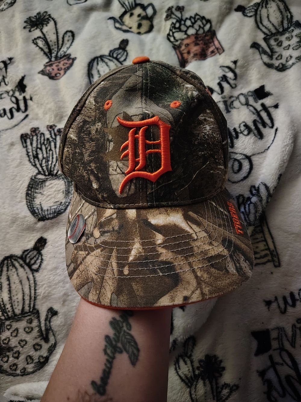 Detroit Tigers Camo Baseball Cap with Orange Logo